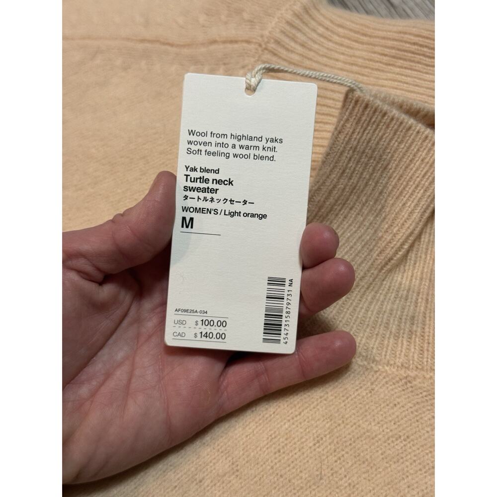 NWT Muji Labo Women’s Yak Wool Blend Turtleneck Sweater M Light Orange - Picture 3 of 8
